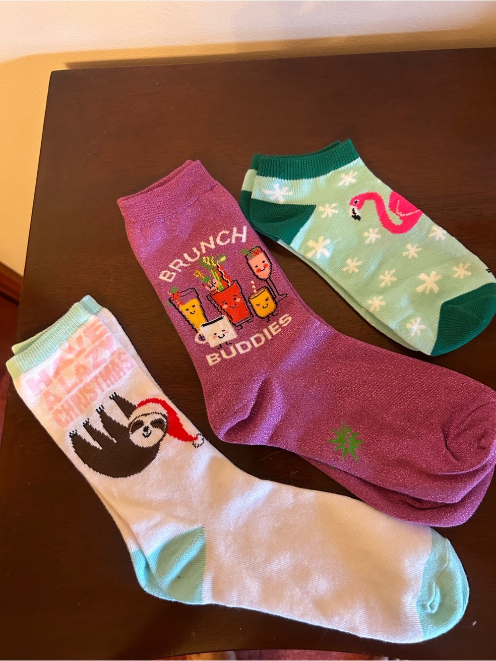 Novelty Crew Socks Bundle - Purple, Mint, White
